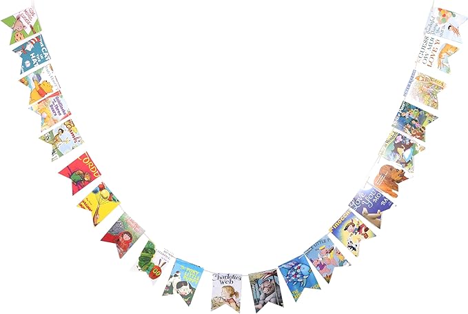 Book Garland – Vintage Book Pages String Decoration – 22 Pieces Perfect for Book Lovers, Kids Room Decor, Themed Parties, Comic Story Party Banner, Home, Library (Print Type, Single-Sided Printed)