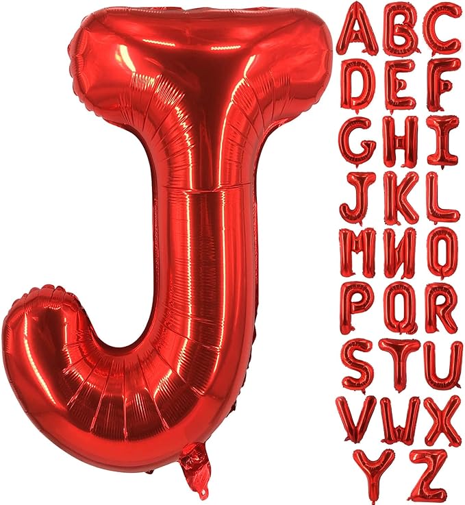 Lovoir 40 Inch Large Red Letter J Balloons Big Size Jumbo Mylar Foil Helium Balloon for Birthday Party Celebration Decorations Alphabet Red J