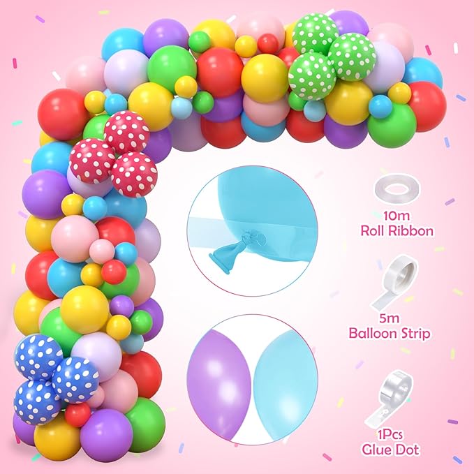 159 Candyland Party Decorations Two Sweet Birthday Party Supplies, Colorful Ice Cream Donut Balloon Arch Garland Kit Backdrop, Kid Girl Candy Party Decor