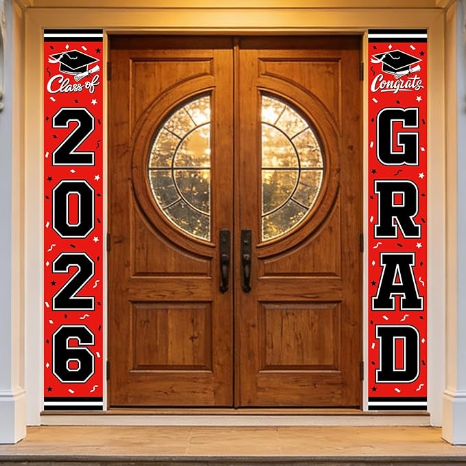 2026 Graduation Decorations,Congrats Grad Banner Backdrop for Class of 2026 Decorations- Red Graduation Party Decorations