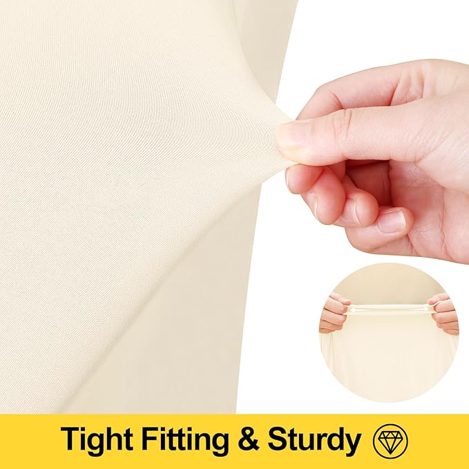Smiry Spandex Tablecloth, Elastic Fitted Stretch Tablecloth for 5FT Rectangle Tables, Waterproof Washable Table Cover Skirt for Outdoor, Wedding, Banquet & Parties (Beige, 60Lx30Wx30H Inch)