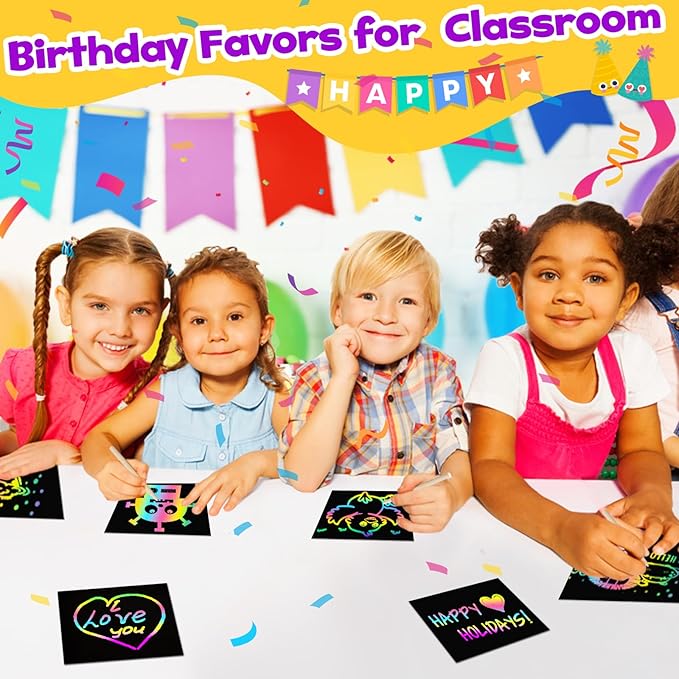 FUNNYB&G 240 PCS Rainbow Scratch Paper Art Kit for Kids, Easter Party Favors Goodie Bags Stuffers, Bulk Birthday Classroom Gifts Easter Basket Stuffers for Girls Boys Ages 4-12