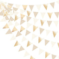32Ft Champagne Gold Party Decorations Metallic Champagne Gold Beige Fabrci Pennant Banner Triangle Flag Garland Streamers for Birthday Anniversary Wedding Baby Bridal Shower Martini Party Supplies