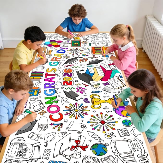 Graduation Coloring Tablecloth/Poster, Kindergarten Graduation Gifts, 72" X 30" Gaint Paper Coloring Tablecloth for Kids Crafts Activities, DIY Kindergarten Preschool Graduation Decorations Gifts