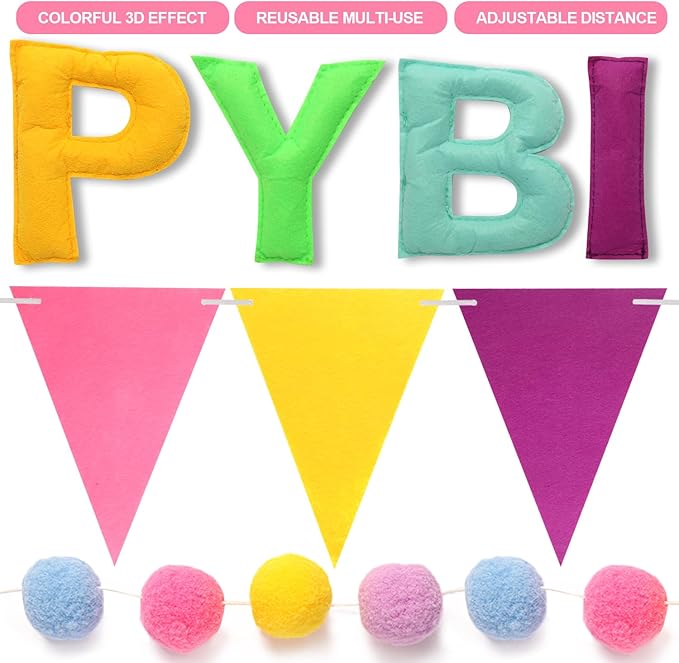 Pre-Strung Happy Birthday Banner - Felt Ball Garland Happy Birthday Pennant, Multicolor Bunting String Triangle (Macaron)
