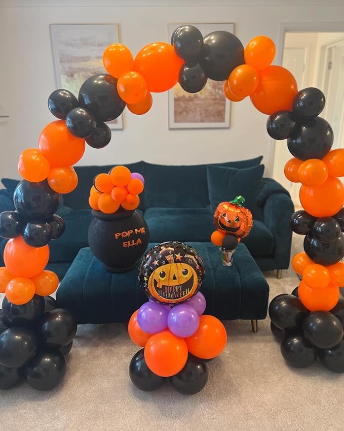 Black and Orange Balloons, 70Pcs 12inch Black Orange Latex Balloon and Confetti Balloons for Halloween Celebration Trick or Treat Party Spooky Ghost Party Bar Anniversary Graduation Decoration