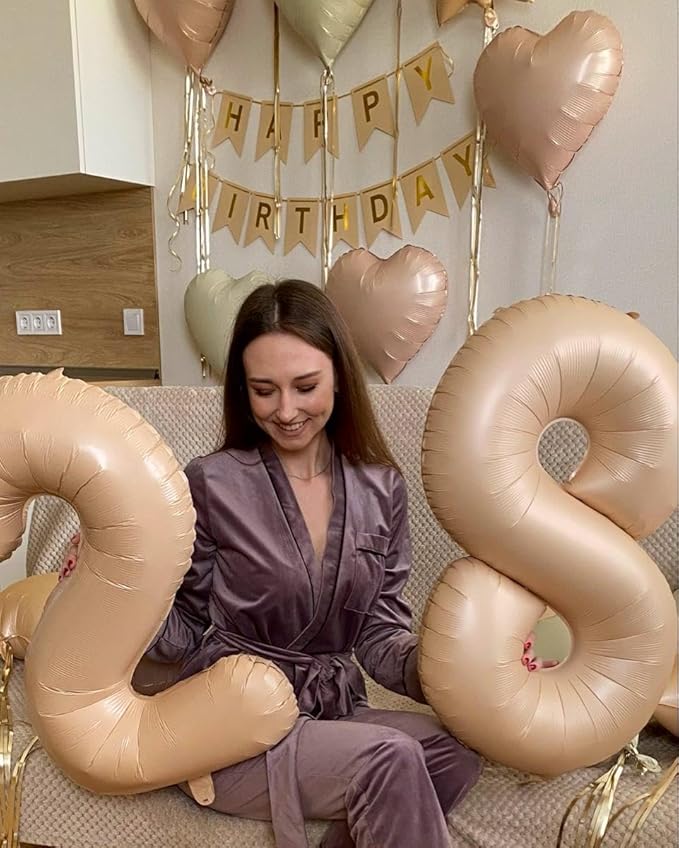 Helium Foil Light Brown Number 8 Balloon 40 Inch, Mylar Eight Numbers 8 18 28 38 48 58 80 88 Birthday Balloons, Light Brown Women Men Anniversary Graduations Party Supplies