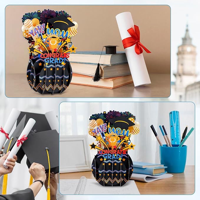 FaCraft Pop Up Graduation Card 2026 - Yay You Did It 7.8x5.5 3D Honeycomb Centerpiece Happy Graduation Greeting Cards with Golden Envelope & Seal, Congrats Grad Card for High School College PHD Master