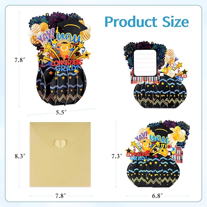FaCraft Pop Up Graduation Card 2026 - Yay You Did It 7.8x5.5 3D Honeycomb Centerpiece Happy Graduation Greeting Cards with Golden Envelope & Seal, Congrats Grad Card for High School College PHD Master