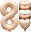 Jonhamwelbor 40 inch Light Brown Number 8 Balloon Caramel Large Big Giant Helium Mylar Foil Number Balloon with Heart Balloons for Girl 8th Eight Year Old Birthday Party Decor (40 inch Beige 8)