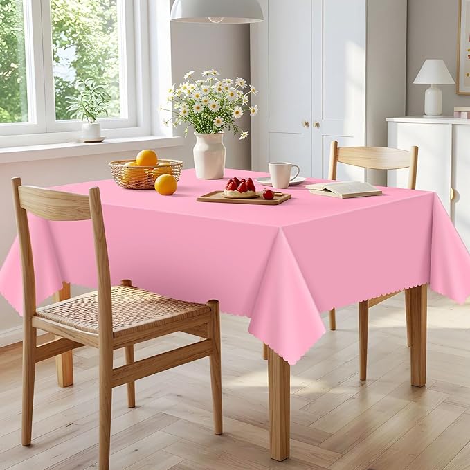 6 Pack Plastic Pink Tablecloth, 54 X 108Inch Pink Party Table Covers Scalloped Easter Table Cloths for Rectangle Tables Disposable Tables Cover for Baby Bridal Shower Tea Party Mother's Day Wedding
