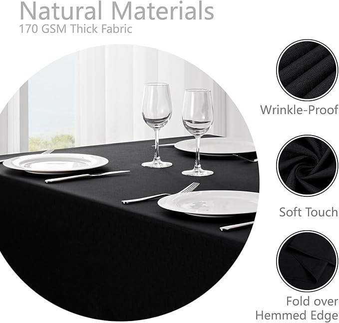 2 Pack Rectangle Tablecloth, 52x70 inch, Water Resistant Wrinkle Free Linen Textured Table Cloth Washable, Decorative Fabric Table Cover for Dining, Party and Camping, Black