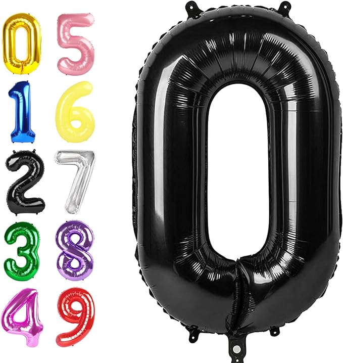 40 Inch Number Balloons, Black Balloons for Birthday Party Decoration, Foil Number 0 Ballon for 10, 20, 30, 100, 2026 Celebration, Birthday, Baby Shower, Anniversary Decor
