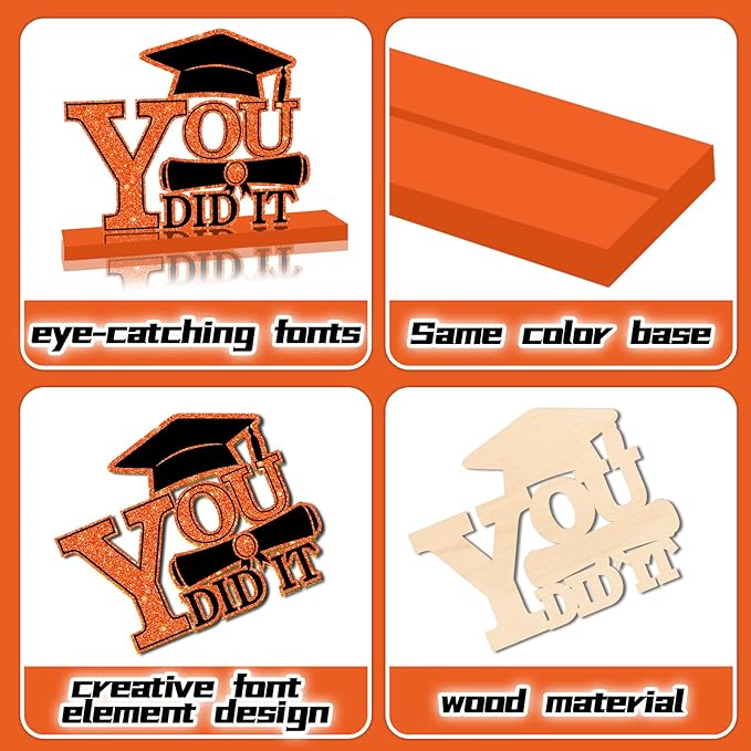 4Pcs Graduation Decorations Class of 2026 Wood Table Centerpieces Congrats Grad Wooden Sign Graduation Table Toppers Congratulate Tiered Tray Decor for 2026 Graduation Party (Orange-Black)
