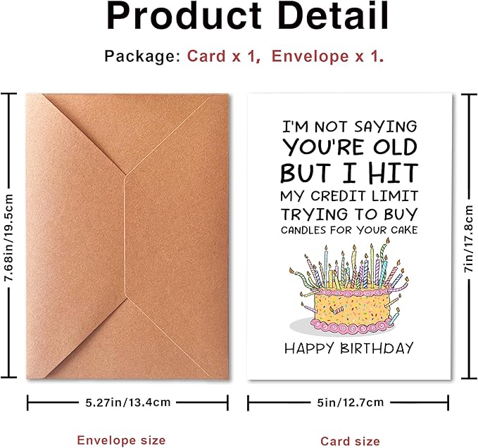 Funny Birthday Card for Men Dad - Hit My Credit Limit Candles Joke - Humorous Getting Old Card for Husband, Brother, Coworker - Premium 400GSM Thick Cardstock