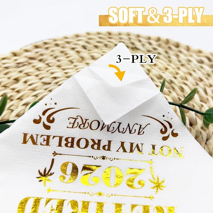 Retired 2026 Cocktail Napkins, 50 Pack 3-Ply Retirement Party Decorations Supplies, Gold Foil Disposable Napkins for Farewell,Coworker Goodbye & Going Away Celebration (5"x5")