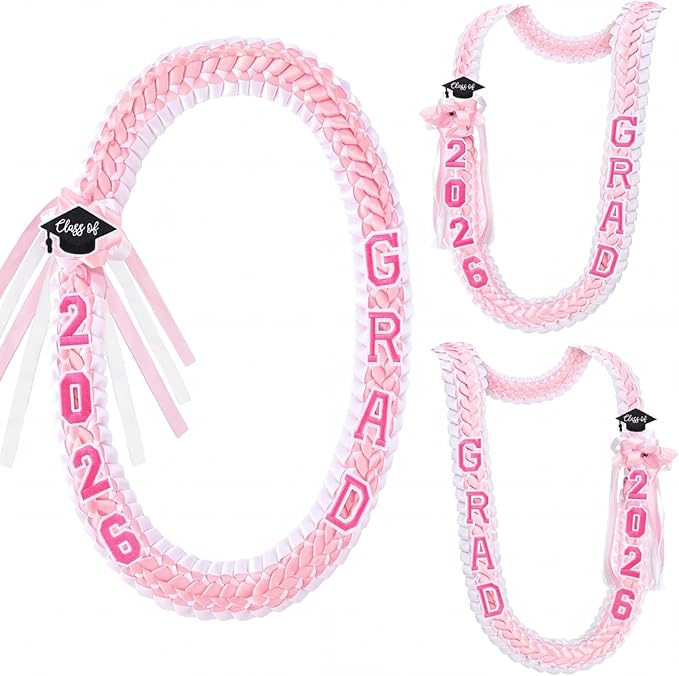 Hotop 2026 Graduation Leis Class of 2026 Grad Ribbon Money Lei Handmade Double Braided Necklace for Graduation Gifts Supplies