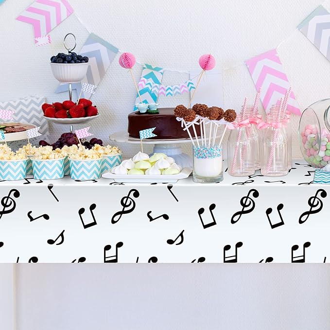 108 x 54 Inch Musical Notes Tablecover Musical Plastic Tablecloth Disposable Table Cover Notes Theme Birthday Party Decoration Supplies(4 Pieces)