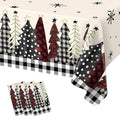 3PCS Christmas Tablecloth, Black Buffalo Plaid Plastic Tablecloths for Rectangular Tables, Winter Christmas Tree and Snowflake Disposable Table Cover for Party Picnic Dinner Decor, 51.2x 86.6inch