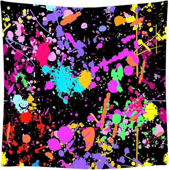 10x10Ft Neno Glow in The Dark Birthday Backdrops Colorful Graffiti Splash Paint Party Background Slime Happy Birthday Black Light Sleppover Party Decorations Birthday Banner, CEM123-10X10