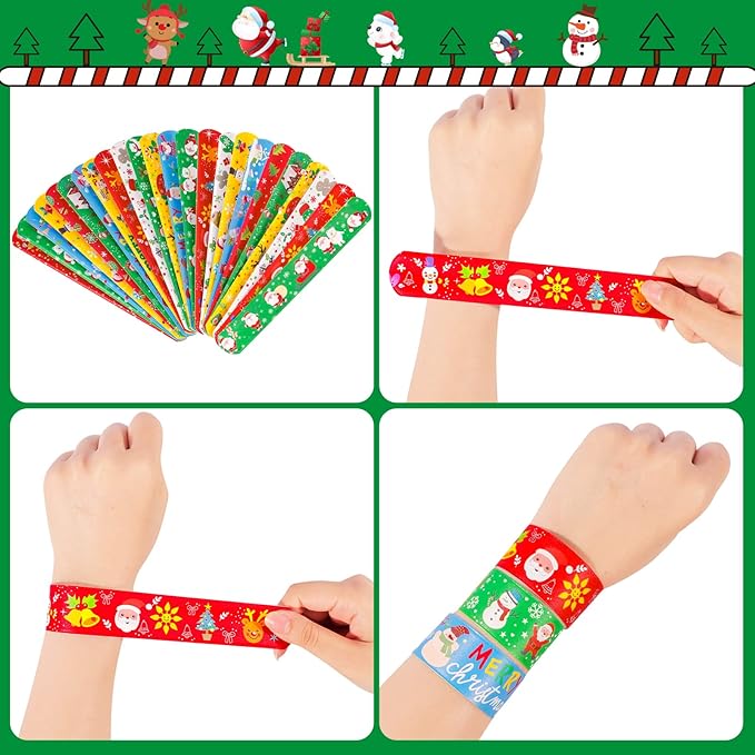 Max Fun 48pcs Christmas Slap Bracelets Party Favors Toys for Kids Xmas Party Favors Stocking Stuffers (Christmas)