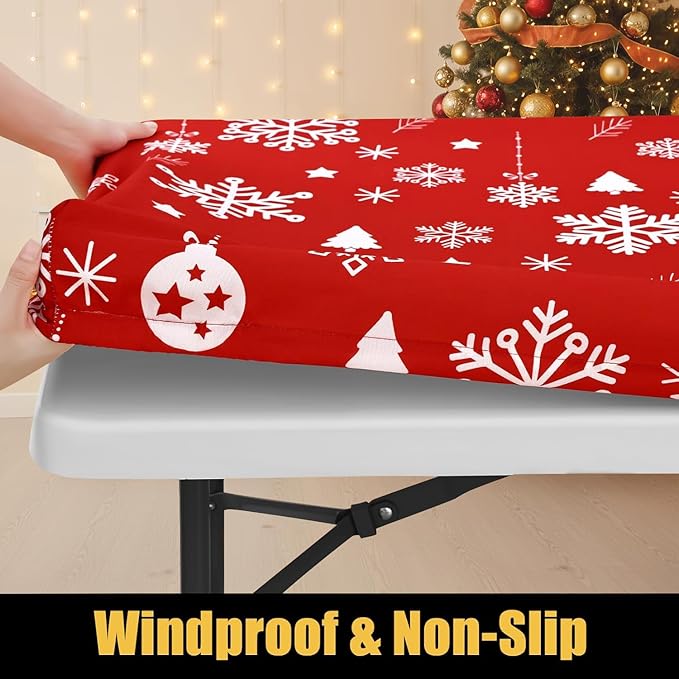 Smiry 2 Pack Rectangle Christmas Table Cloth, Waterproof Elastic Fitted Tablecloths, Washable Polyester Rectangular Patio Table Cover for Dinner (Christmas Snowflakes, 30"x48")