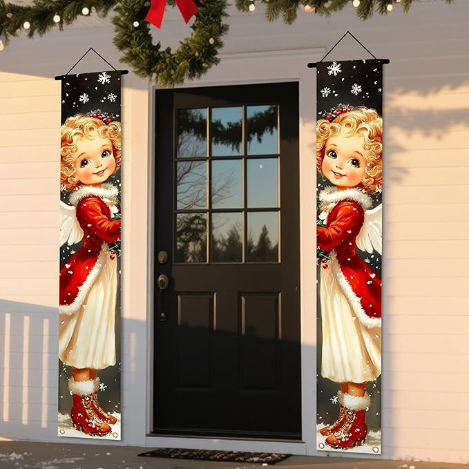 Nuxovilar Christmas Decorations Outdoor Yard Front Porch Sign Set, Snowman with Gold Red Ornaments Door Banners for Front Door, Hanging Xmas Decor for Home Indoor Outdoor Wall Yard