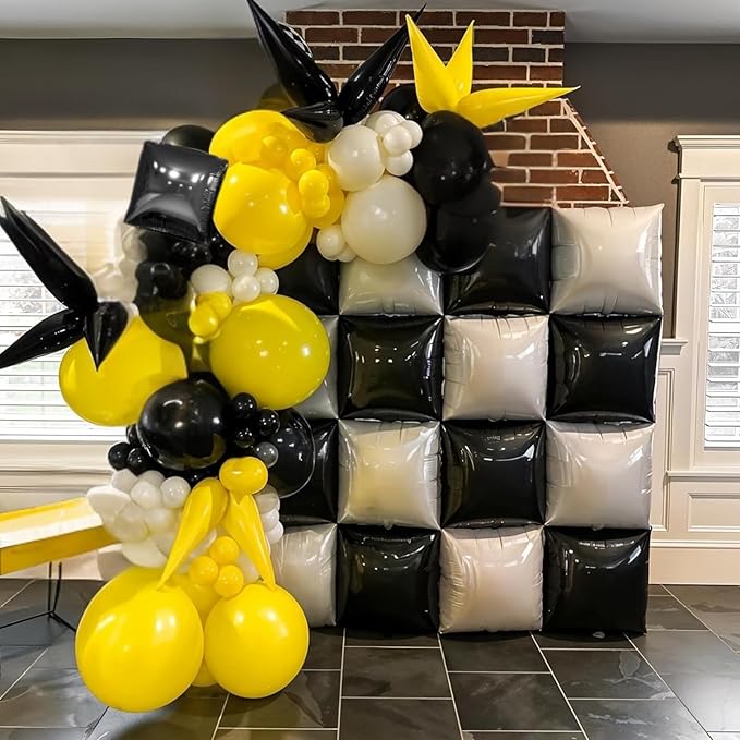 Black and Pearl White Double Sided Square Foil Balloons Wall,19 Inches Chrome Foil Balloons Tunnel Arch Kit for Bachelorette,Anniversary,Wedding,Birthday Party Background Decoration