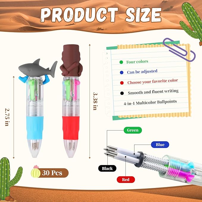 CZWZ 30Pcs Mini Multicolor Pens in One 4-in-1 Cute Pens Bulk, Ballpoint Pen for Birthdays and Parties, Fun Gifts Assorted Ink Kawaii Pen