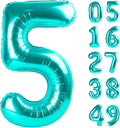 Teal Blue 40 Inch Large Number 5 Birthday Balloon, 2025 Five 5th 15 25 35 50 55 Birthday Celebration Decorations, Teal Blue Foil 5 Mylar Helium Balloons Girl Boy Anniversary Party Supplies