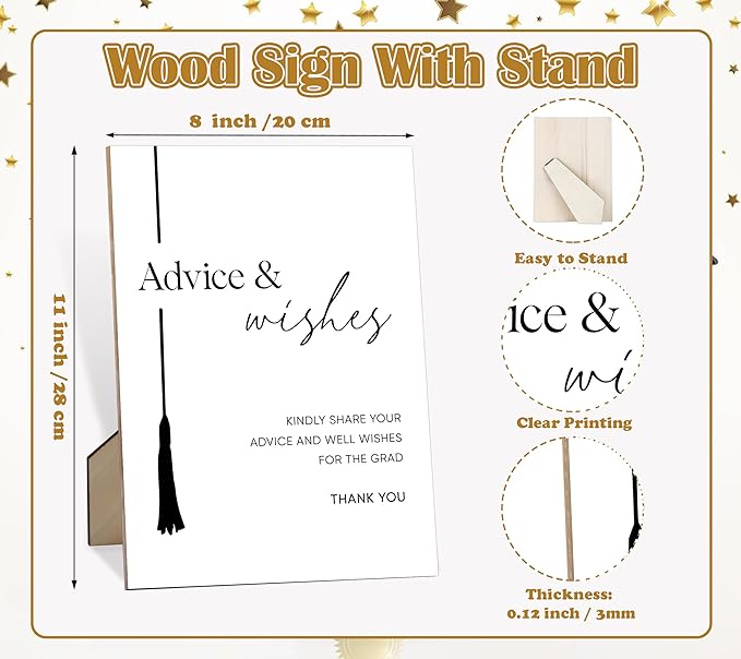 Advice and Wishes Sign for Graduation, 8×11" Graduation Tassel Wooden Sign With Stand, 2025 Graduation Party Decorations Centerpieces for Tables, Congrats Grad Party Favors Supplies