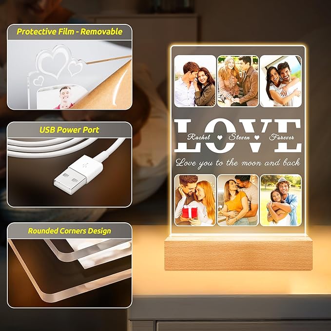 Custom Picture Frames, Personalized Picture Frame with Photo, Custom Photo Frame, Customized Anniversary Couples Gifts for Women Men Girlfriend Boyfriend Her Him
