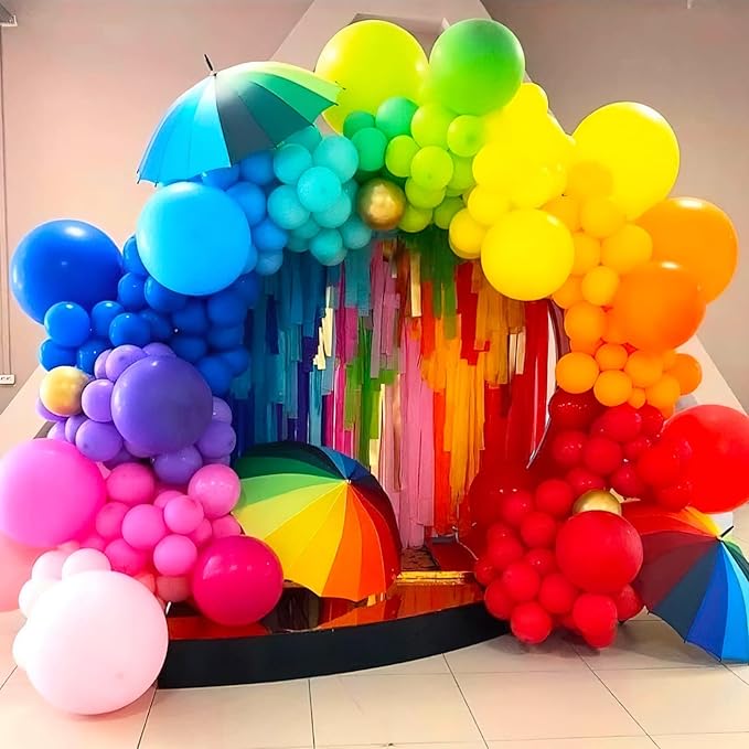 PartyWoo Assorted Colors Rainbow Balloons 50pcs 5 Inch Multicolor Colorful Primary Color Balloon for Graduation Baby Shower Unicorn Fiesta Flower Spring Rainbow Theme Birthday Party Decorations