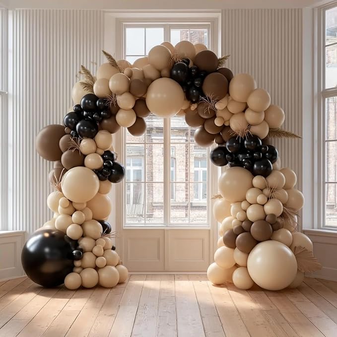 160Pcs Black Brown Nude Balloon Garland Arch Kit Dark Brown Nude Tan Black Balloons for Boy First Rodeo Wild West Country Birthday Farm Fiesta Party Decorations