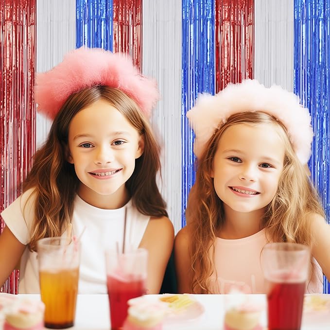 2 Pack Foil Fringe Backdrop - Red&White&Blue Shiny Tinsel Curtains for Party Decoration/Photo Booth Props - 3.3x6.6 FT Metallic Foil Backdrop for Birthday, Wedding, Graduation, Christmas.