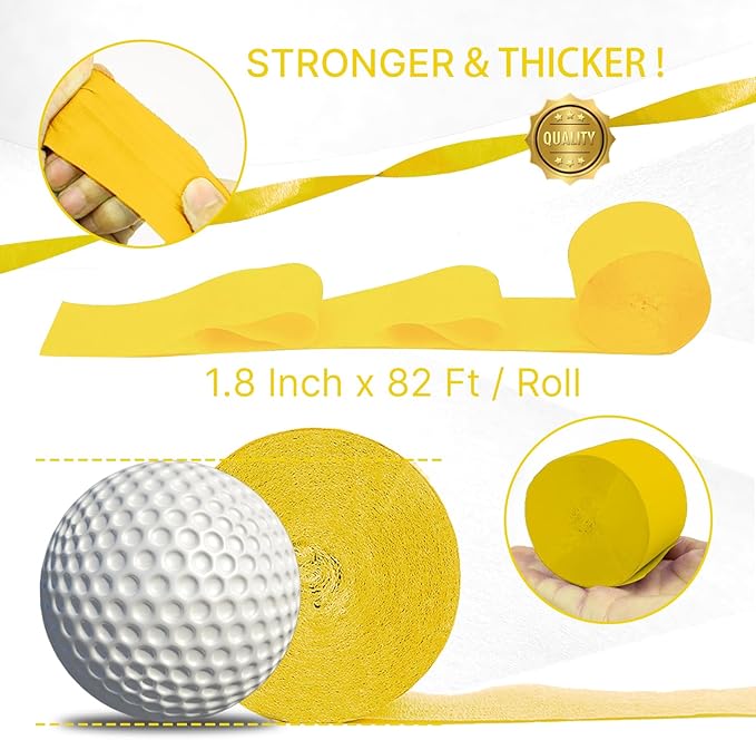 PartyWoo Crepe Paper Streamers 4 Rolls 328ft, Pack of Yellow Crepe Paper for Party, Wedding, Birthday, Baby Shower Decorations (1.8 Inch x 82 Ft/Roll)