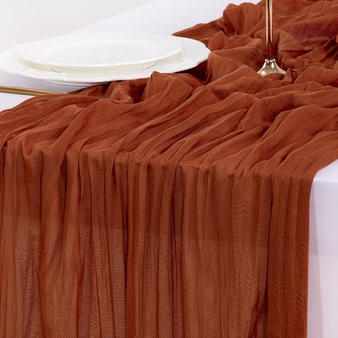 Socomi 6pcs Terracotta Valentine's Day Cheesecloth Table Runner Boho Rustic Gauze 120 inch 10FT Cheese Cloth Runner for Wedding Party Baby Shower Birthday Home Decor Holiday Decorations