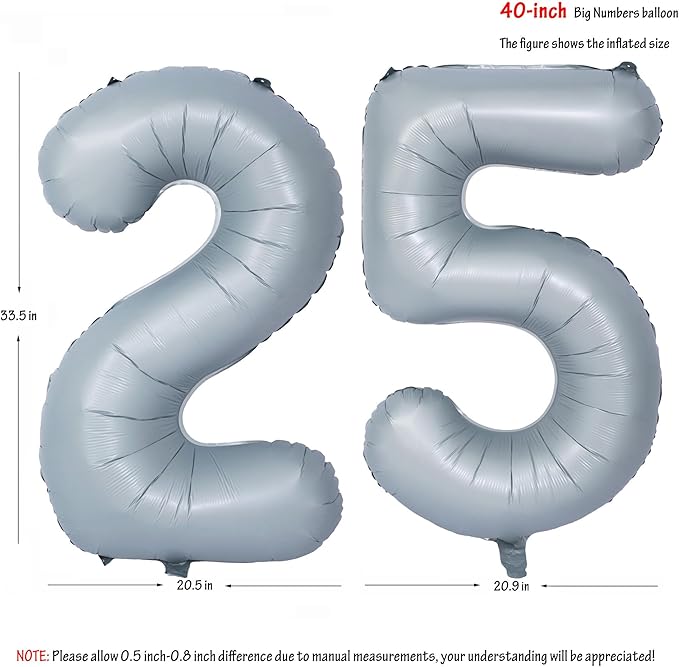40 In Matte gray Number Balloons Helium Foil Mylar Balloon Birthday Party banquet Decoration 25