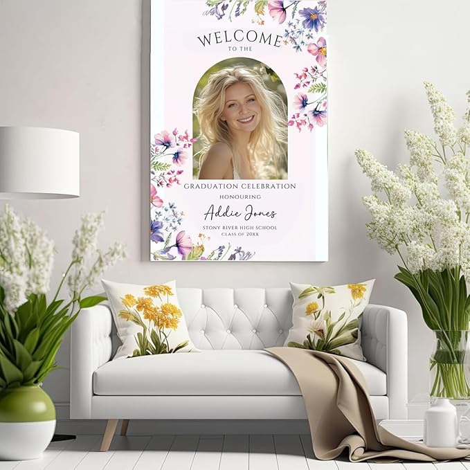 My4gifts Graduation Party Welcome Sign with Photo, Greenery Grad Poster, Personalized Graduation Decor, Class of 2025 Welcome Board, Senior Party Sign, Custom Grad Celebration Sign - 22