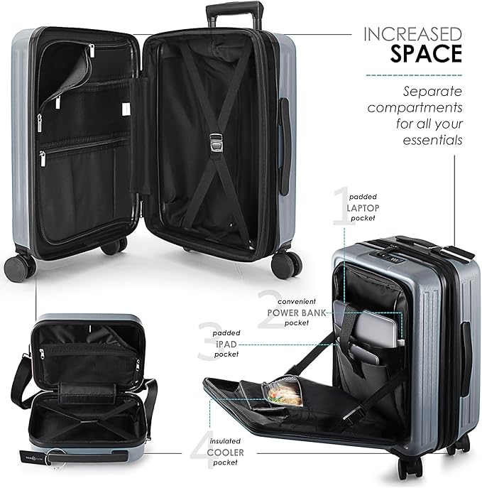 TRAVELARIM Hard Shell Luggage Sets with Spinner Wheels 4 Piece, Expandable Large Suitcases with TSA Lock, Travel Large Suitcase Set, Teal Luggage Set