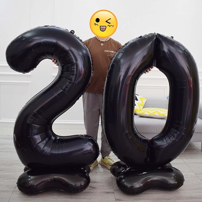 60 Inch Black Number Balloon Large Foil Number Balloons With Base, 0-9 Big Number Balloons for Birthday Party Supplies Decorations