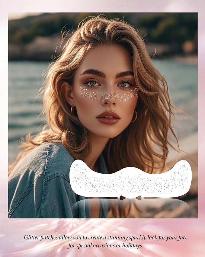 Glitter Freckles, Body and Face Glitter Makeup Patches for Women Girls, Waterproof Festival Rave Accessories fit Country Concert Outfits (Silver - 10 pcs)