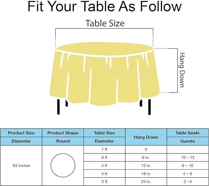 Light Yellow Plastic Tablecloths 2 Pack Disposable Table Covers 84 Inch Circle Bridal Shower Party Tablecovers PEVA Table Cloths for BBQ Picnic Birthday Wedding Banquet Parties 6 ft Round Table Use