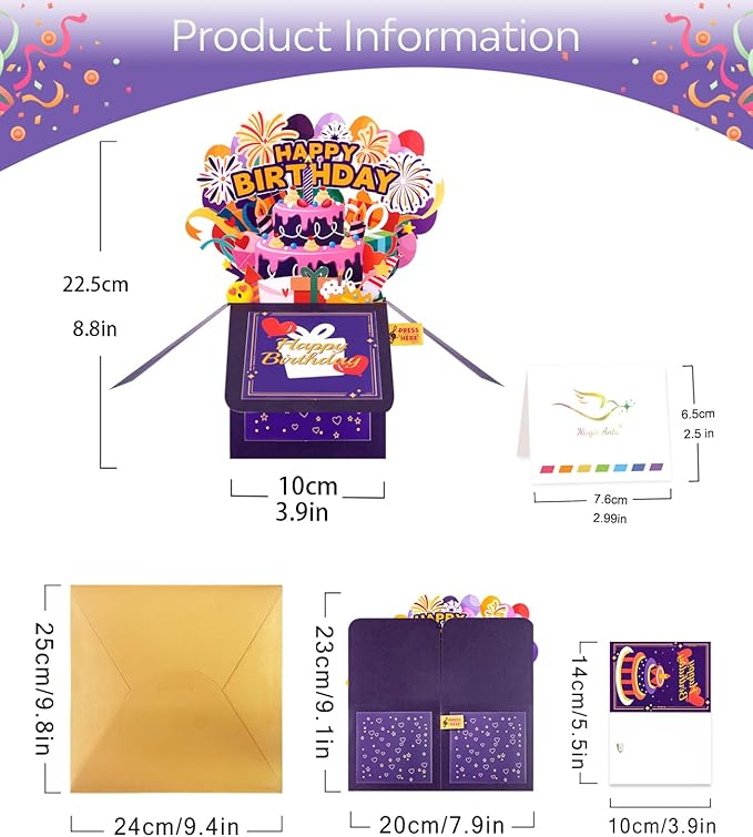 Magic Ants 3D Musical Birthday Card with Lights – Pop Up Gift Box Design, Plays “Happy Birthday” Song, Includes Envelope and Note Cards – Fun Greeting for Kids, Adults, Friends