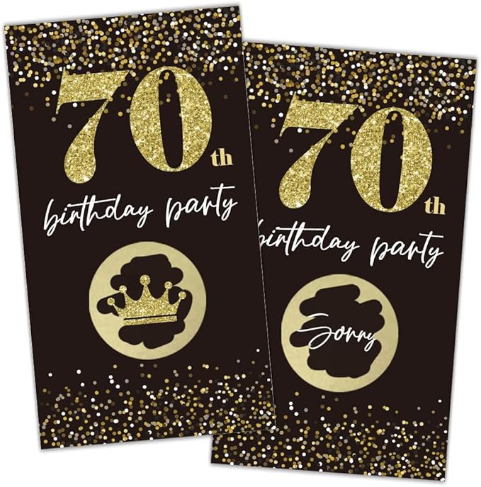 REWIDPARTY Black Gold 70th Birthday Party Scratch Off Game Cards (32 PCS) Cheers to 70 Years Prize Raffle Tickets Happy 70th Birthday Party Scratch Cards Supplies Activity for Family Friends Adults
