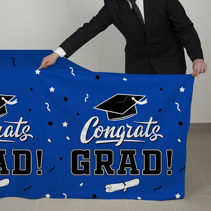 Gatherfun 2026 Graduation Decorations : 2-Pack Congrats Grad Disposable Tablecovers - Class of 2026 Blue Themed Table Cloths, for Graduation Party Supplies & Graduation Backdrop, 54" X 108"