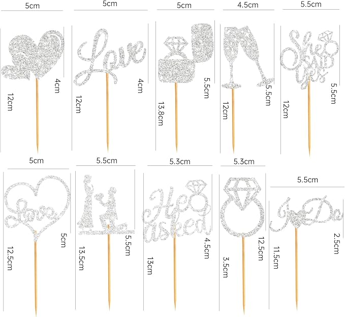 60 Pcs He Asked She Said Yes Cupcake Toppers,Engagement Cupcake Toppers Glitter Diamond Ring Heart Love I Do Cupcake Picks for Engagement Wedding Party Cake Decorations,Silver