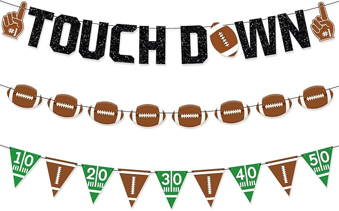 Touchdown Football Party Banner, Pre-Strung Fantasy Football Theme Birthday Party Decorations