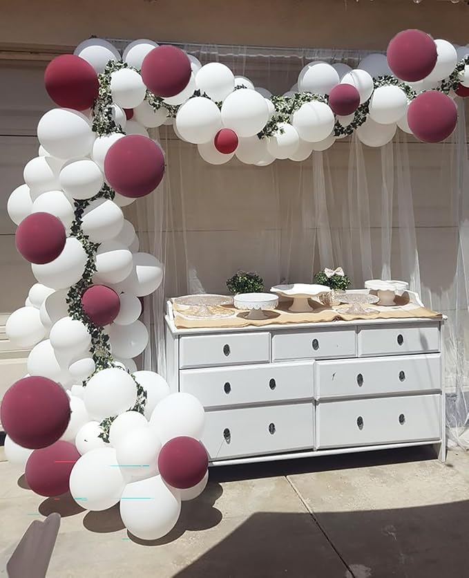 Maroon Graduation Party Decorations/Graduation Decorations Maroon White 2026/Burgundy Balloon Arch Kit, Burgundy White Silver Confetti Balloons 134pcs/Birthday Wedding Bachelorette Party Decor