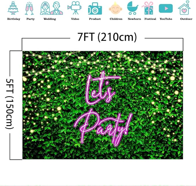 Mocsicka Let's Party Backdrop Greeny Glitter Lights Happy Birthday Background Let's Party Kids Chirldren Birthday Party Supplies Photo Booth Props (7x5ft)